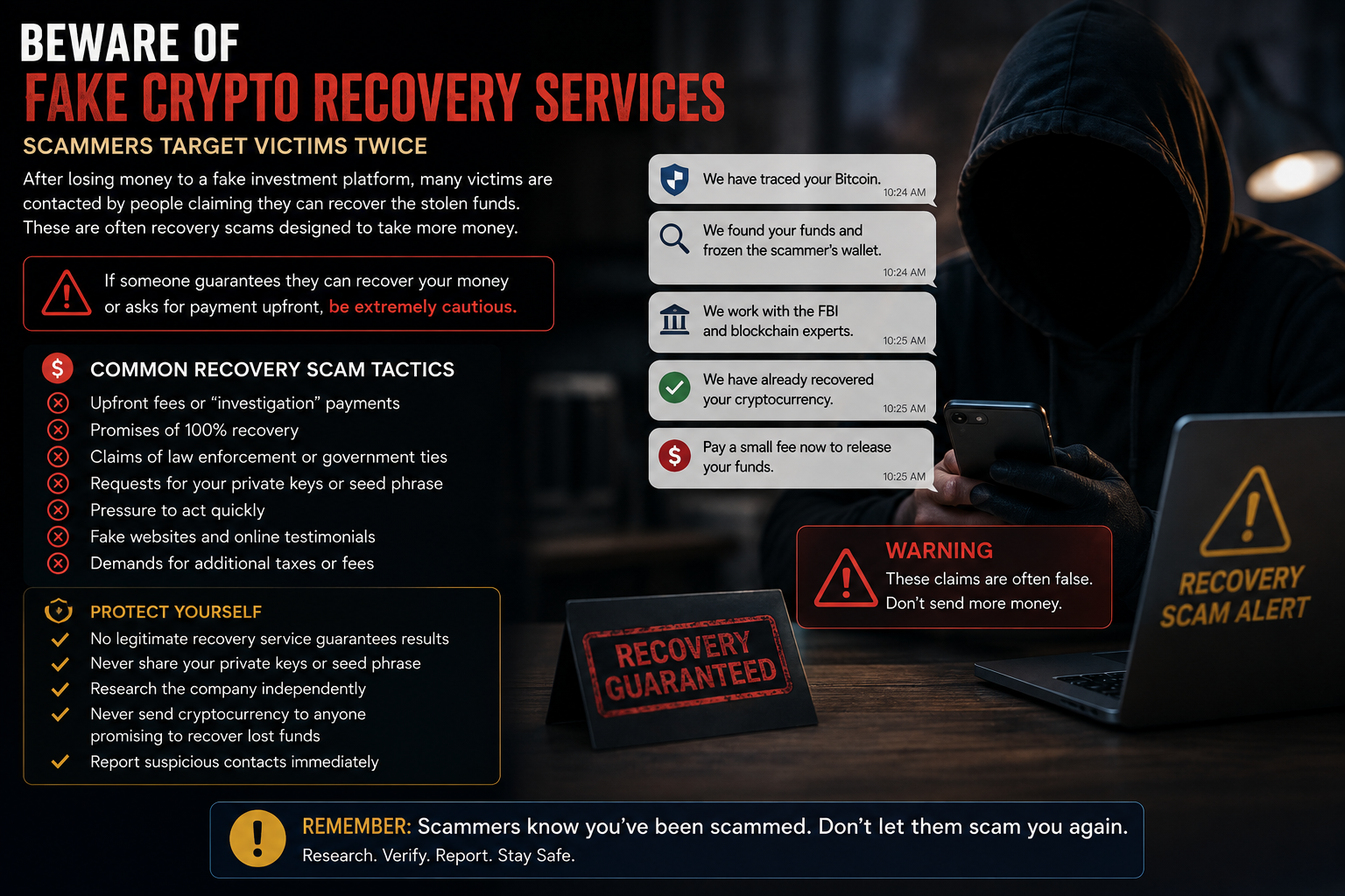 People who have already lost money can be targeted again by fraudulent recovery offers.